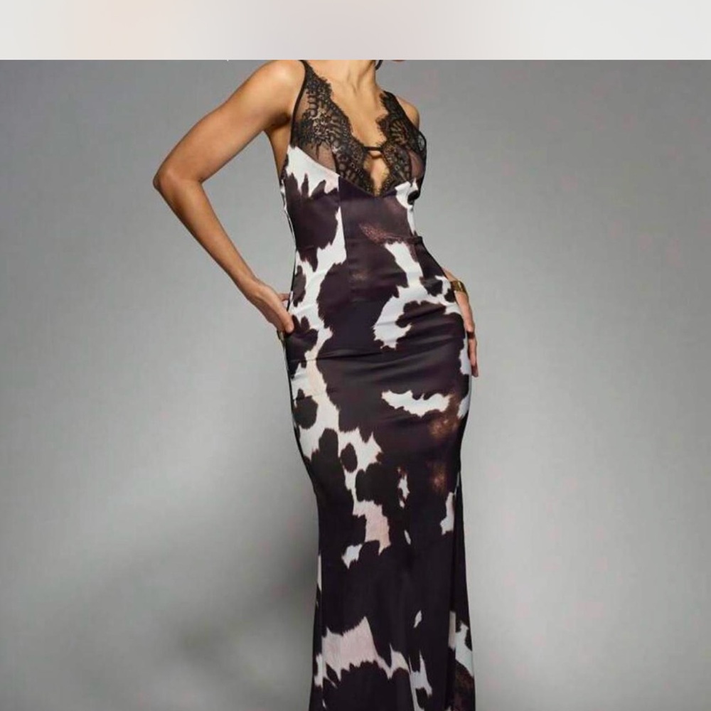 Missguided Black and White Lace Maxi Dress